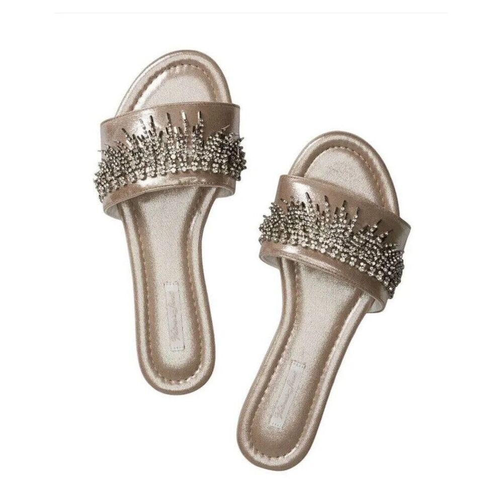 VICTORIA'S SECRET Fringe Rhinestone Slides Slippers Size Large 9-10